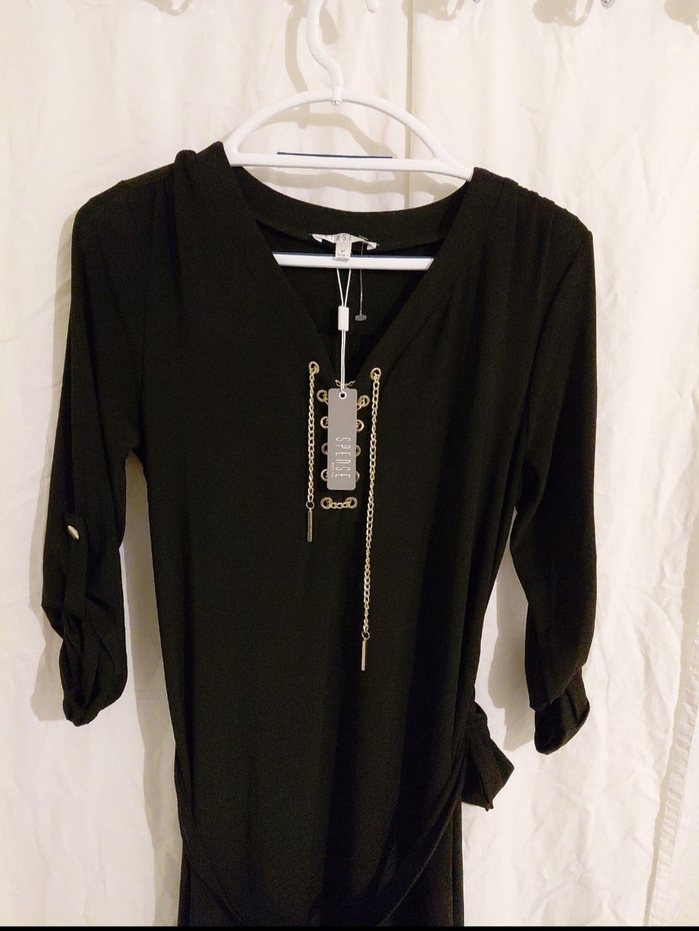 Spense Black Midi Dress with Gold Chain Detail